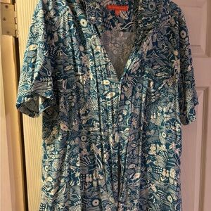 NWOT Disney Men’s Tori Richard Teal and White Tropical Shirt